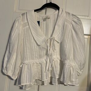 Rails White Ruffled Tie-Front Peasant Blouse